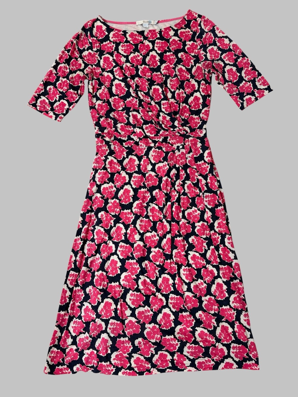 Boden Pink & Navy Blue Floral Annie Midi Dress